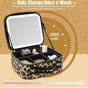 Travel lepord print makeup case with lighted mirror led rechargeable